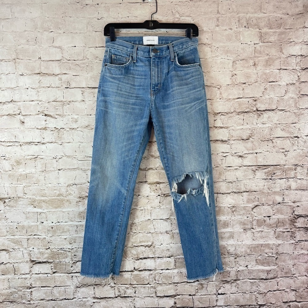 Current/Elliott Womens Size 26 The Vintage Cropped Slim Jeans Raw Hem Distressed